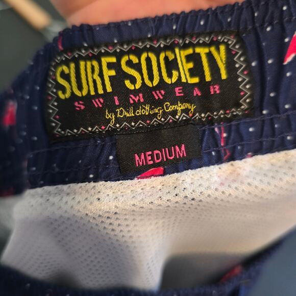 Surf Society Swimwear Men's Flamingo Mesh Lined Drawstring Pocket Swim Trunks - Picture 5 of 8